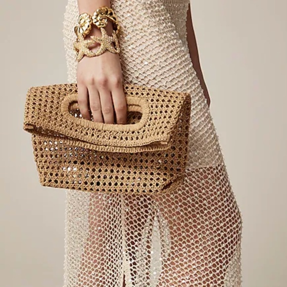 J. Crew Handbags - J.Crew Open-weave foldover clutch open weave straw natural NWT